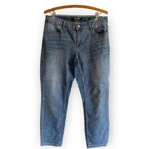 Max Jeans Mid Rise Crop White Polka Dots - Picture 1 of 9